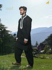 Men's Black Embroidered Kurta Set