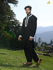 Men's Black Embroidered Kurta Set