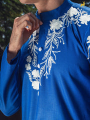 Rust Terracotta Silk Blend Kurta with Geometric Embroidery