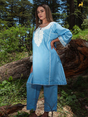Aria Sky Blue Hand-Embroidered Co-ord Set
