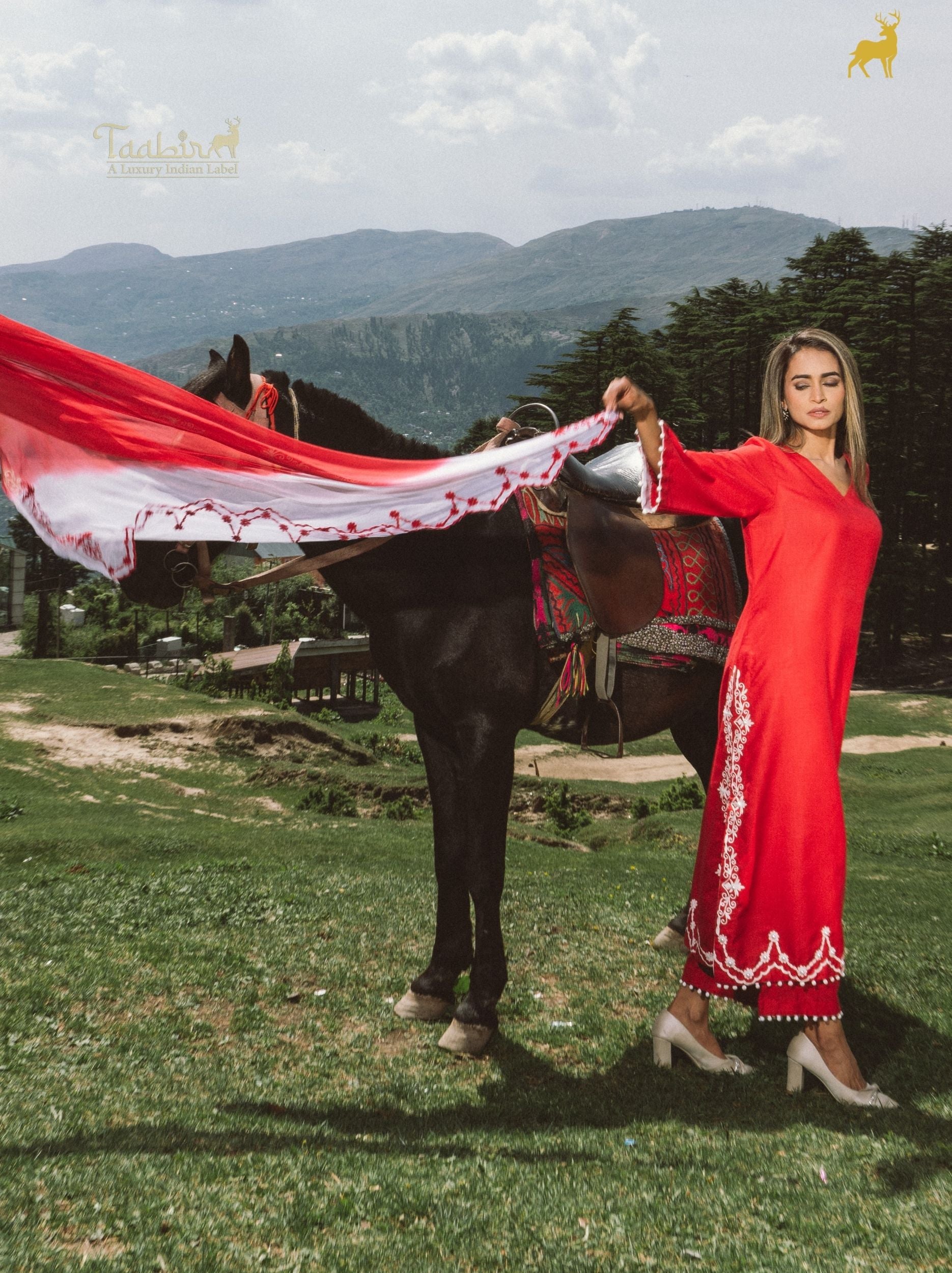 Scarlet Radiance Embroidered Suit Set