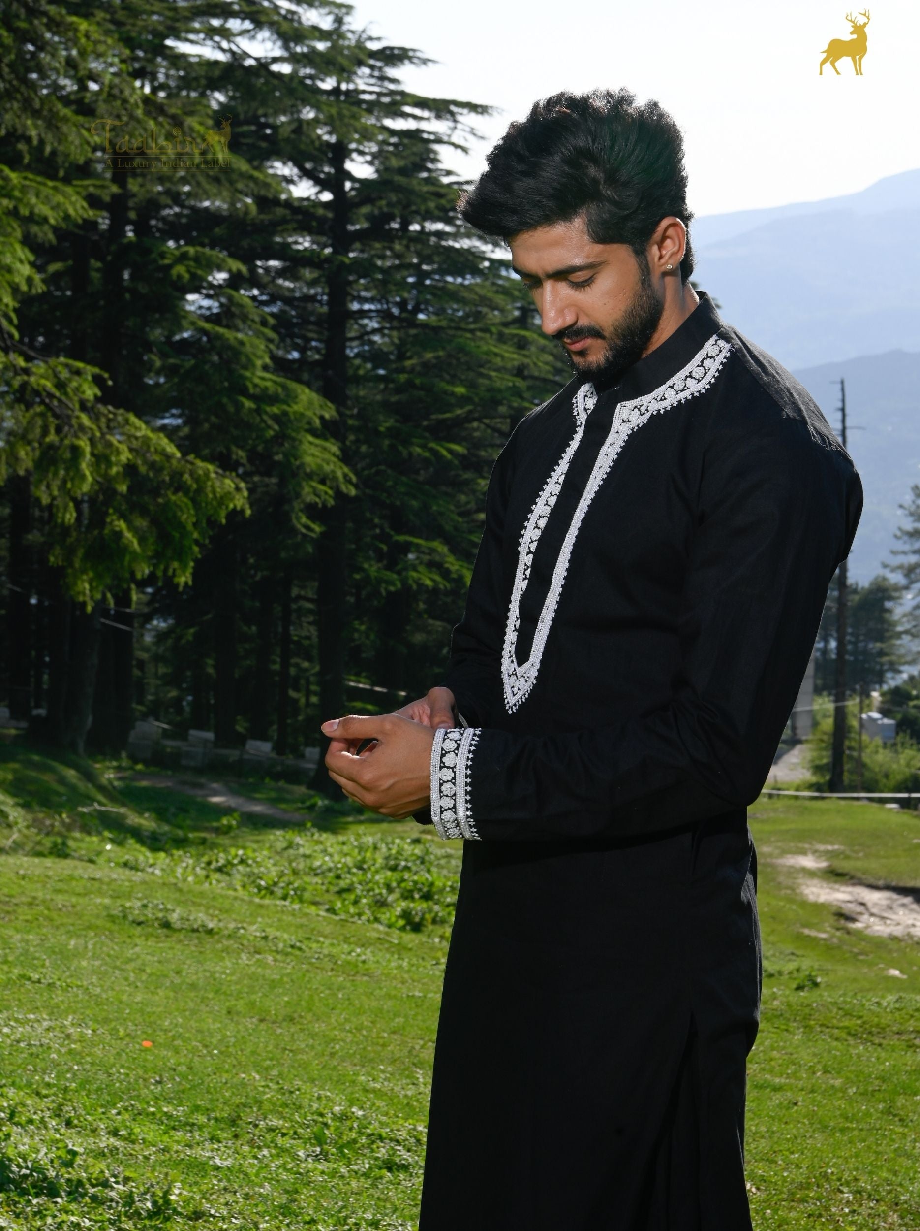Men's Black Embroidered Kurta Set
