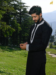 Men's Black Embroidered Kurta Set