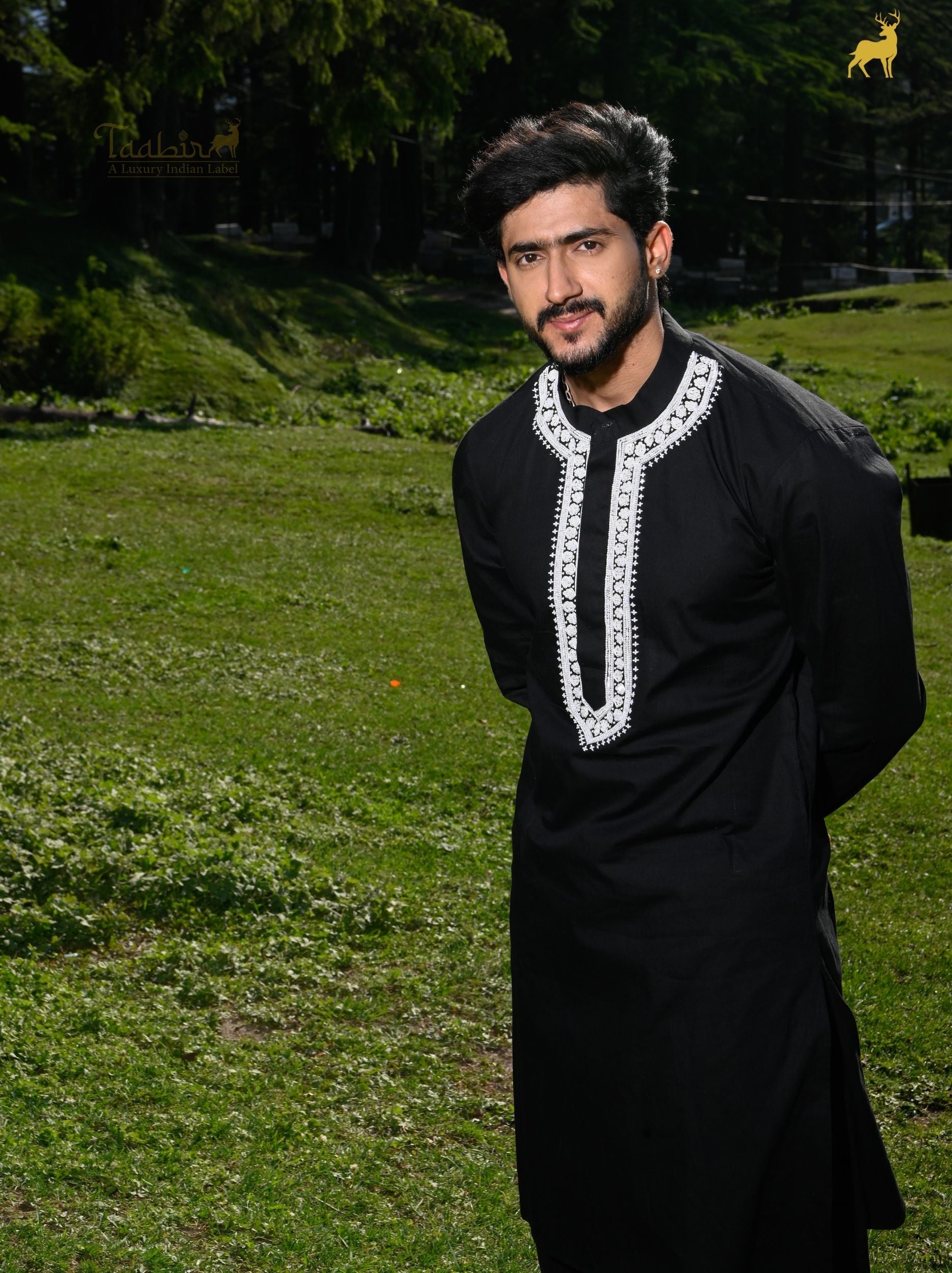 Men's Black Embroidered Kurta Set