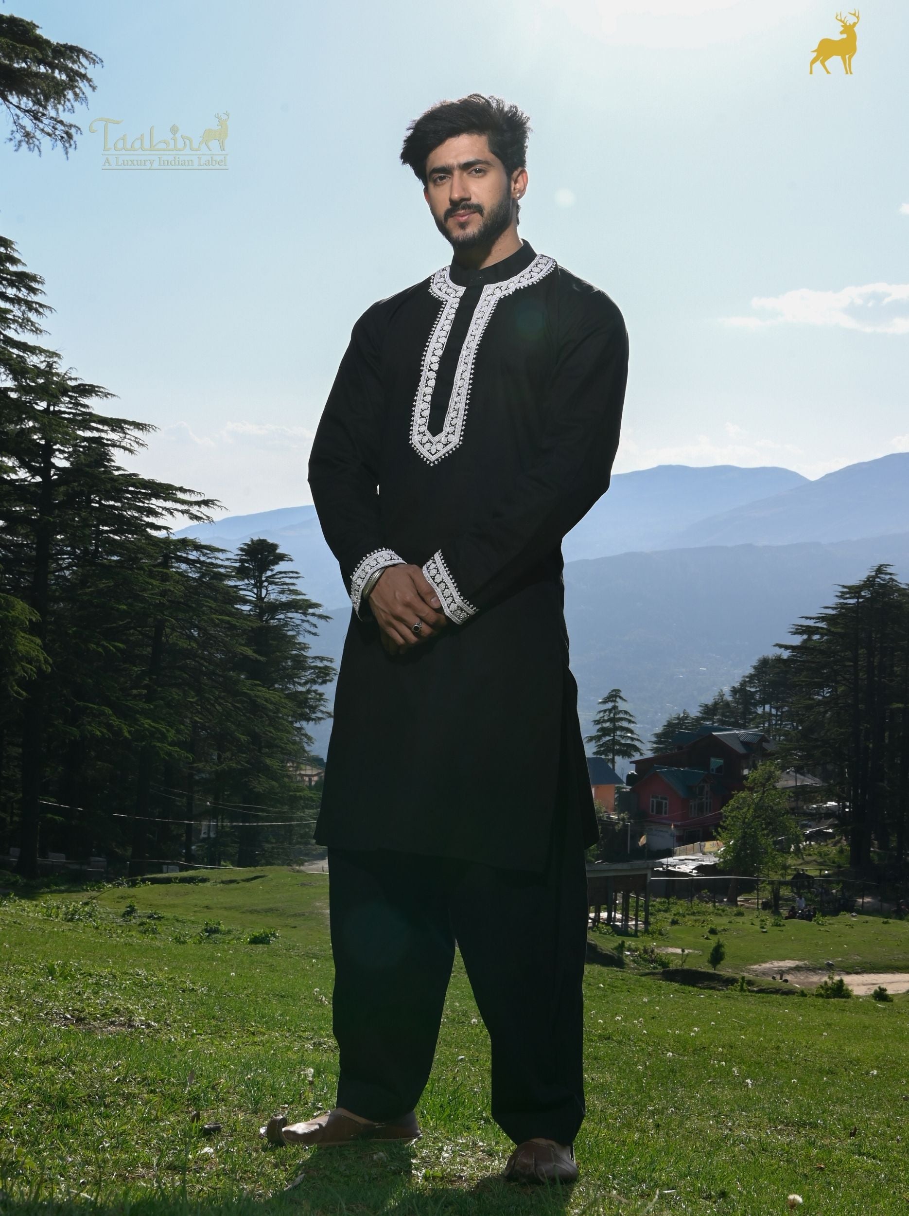 Men's Black Embroidered Kurta Set