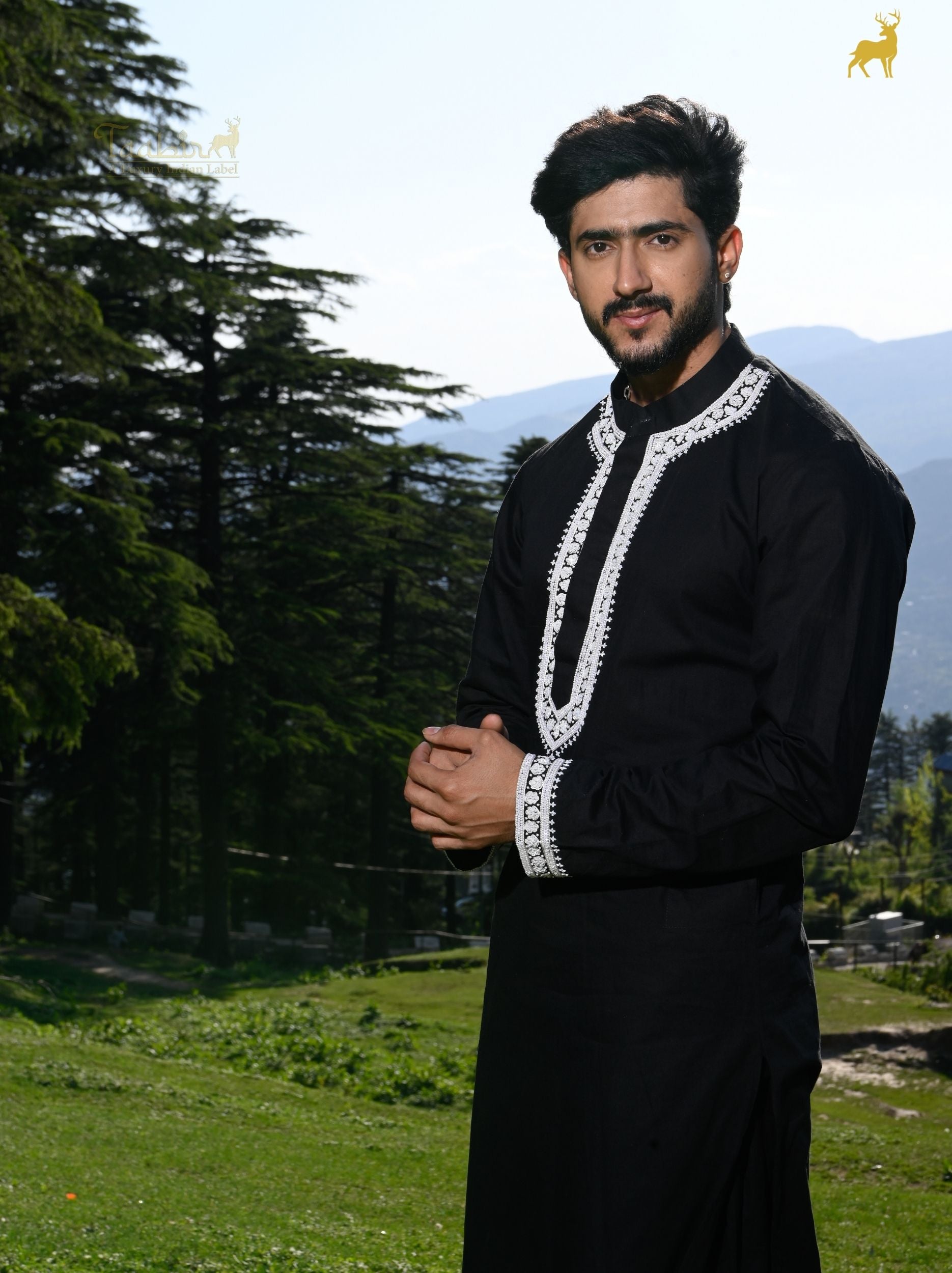 Men's Black Embroidered Kurta Set