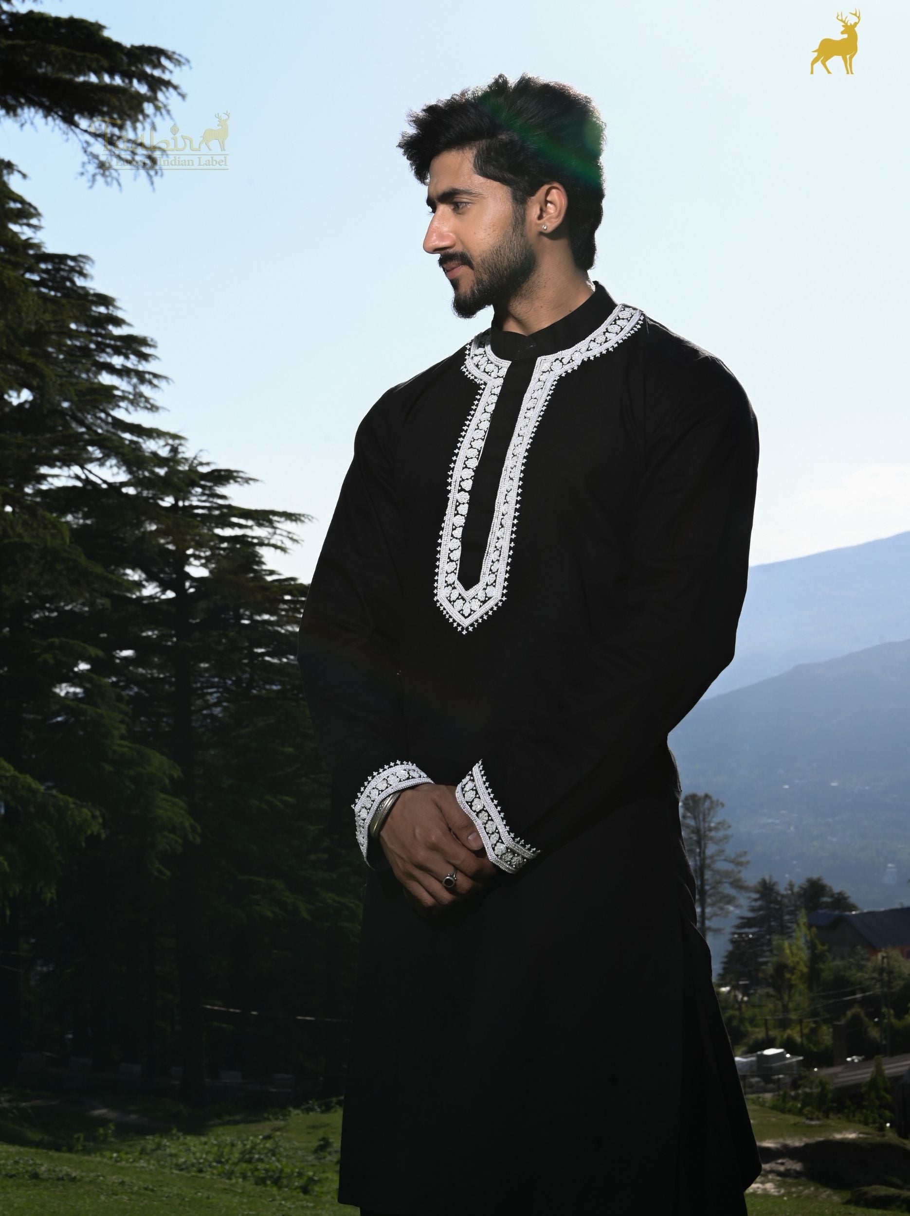 Men's Black Embroidered Kurta Set