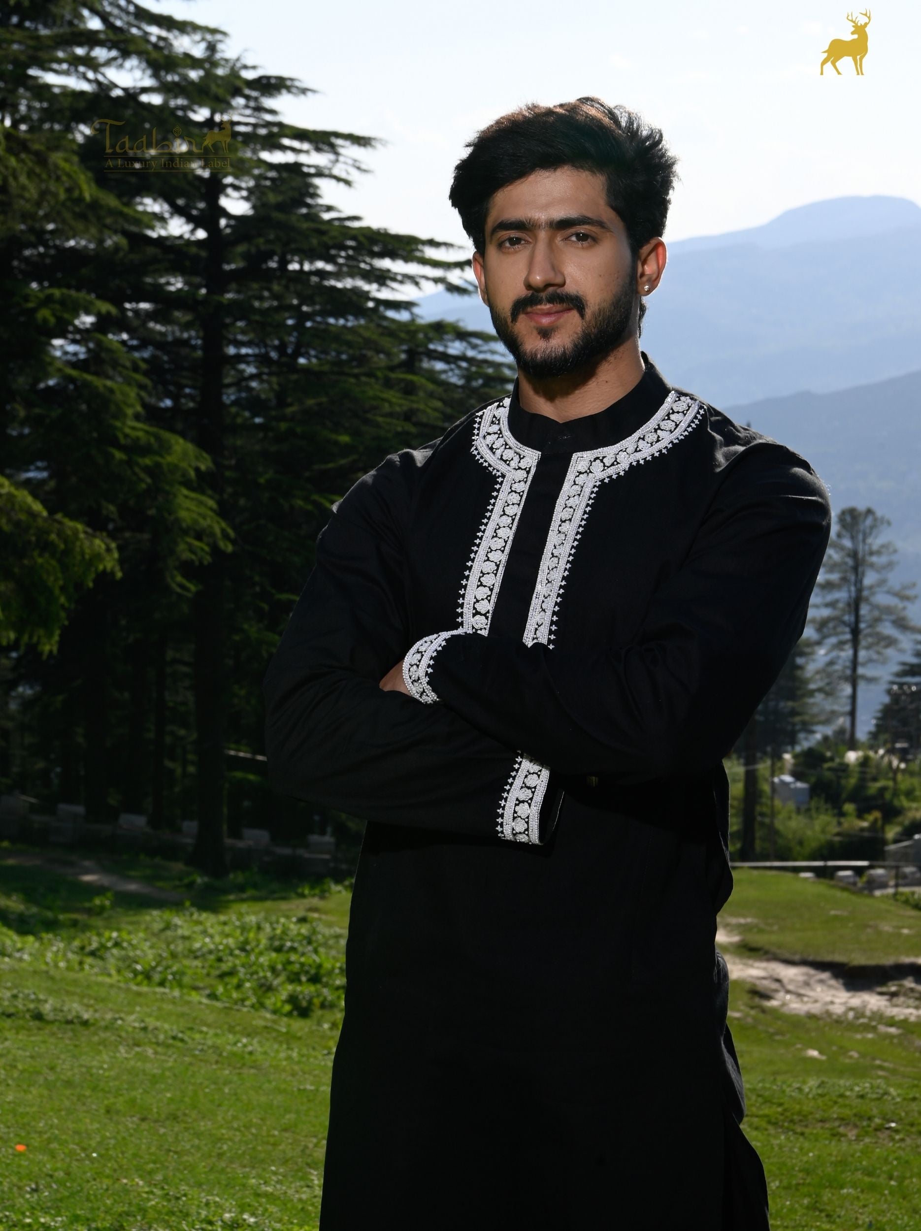 Men's Black Embroidered Kurta Set