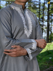 Ash Grey Embroidered Men’s Kurta