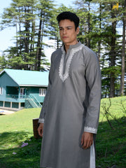 Ash Grey Embroidered Men’s Kurta
