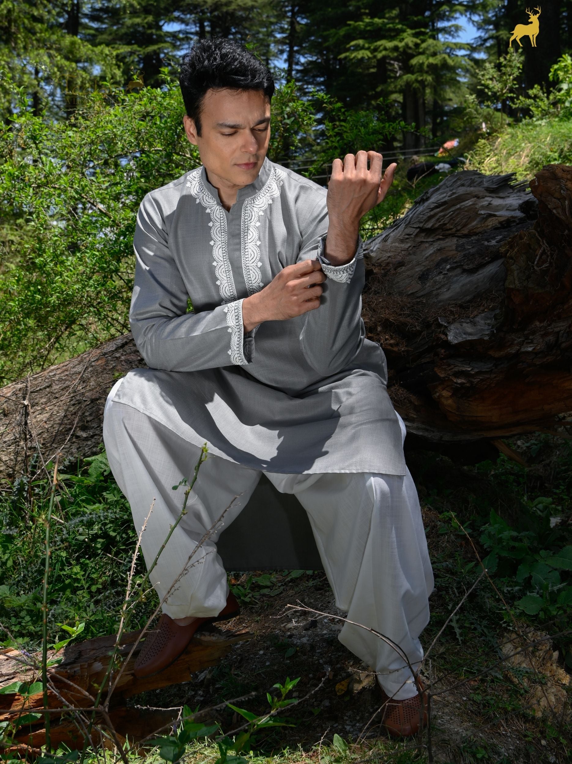 Ash Grey Embroidered Men’s Kurta