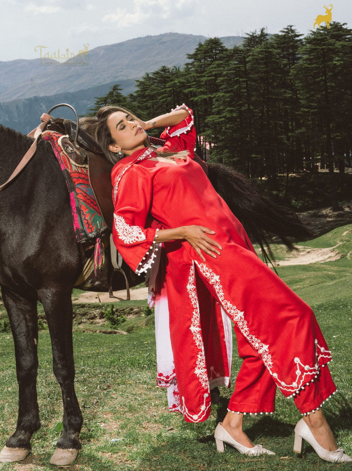 Scarlet Radiance Embroidered Suit Set