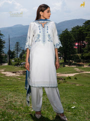 Ivory & Cerulean Embroidered Cotton Silk Suit Set