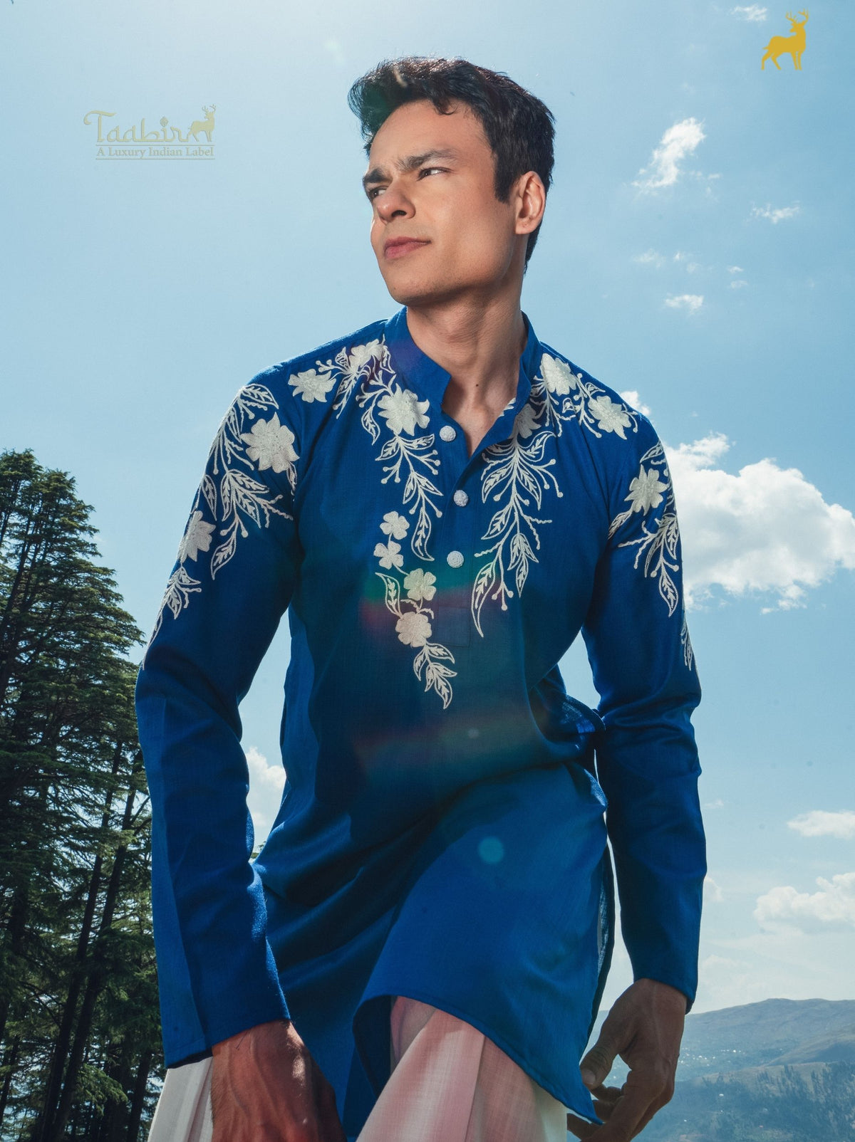 Rust Terracotta Silk Blend Kurta with Geometric Embroidery