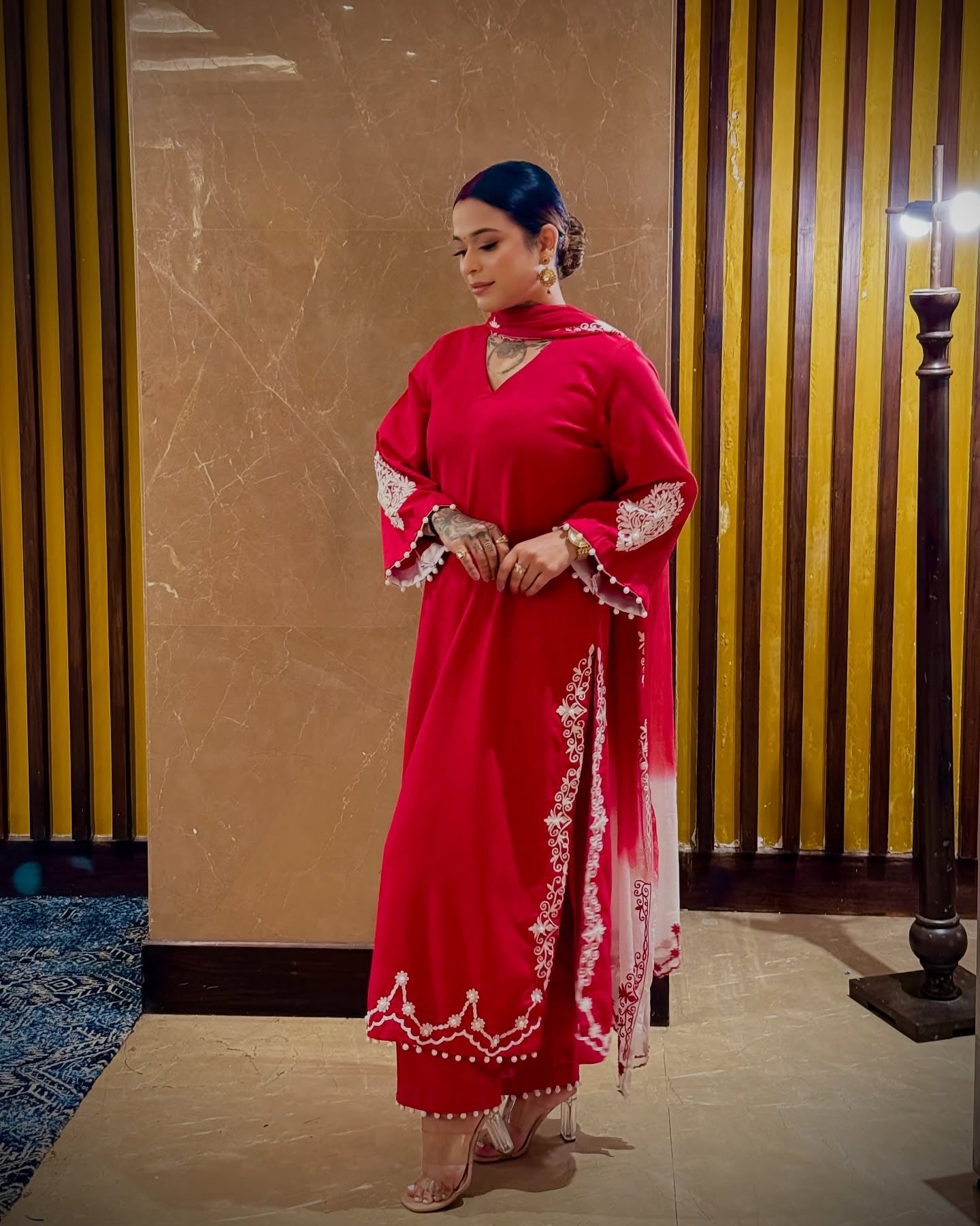 Scarlet Radiance Embroidered Suit Set