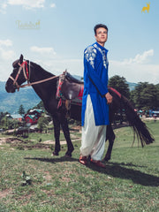 Rust Terracotta Silk Blend Kurta with Geometric Embroidery