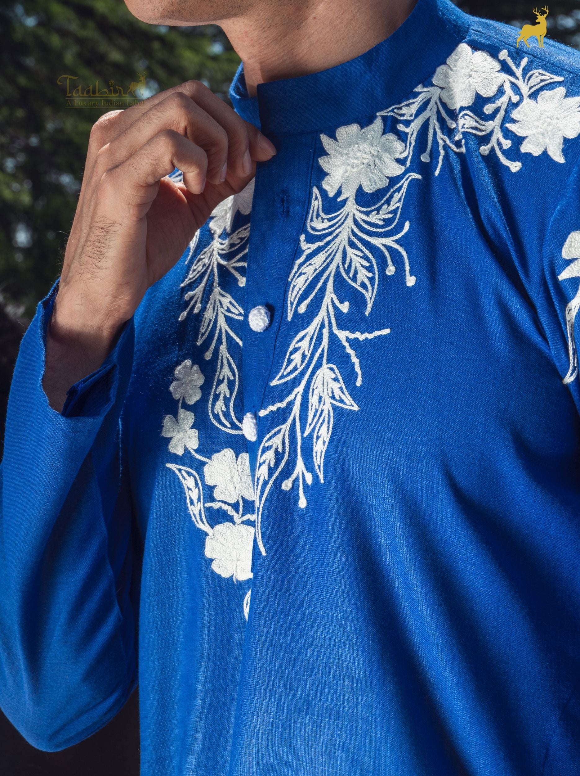 Rust Terracotta Silk Blend Kurta with Geometric Embroidery