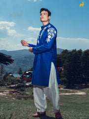 Rust Terracotta Silk Blend Kurta with Geometric Embroidery