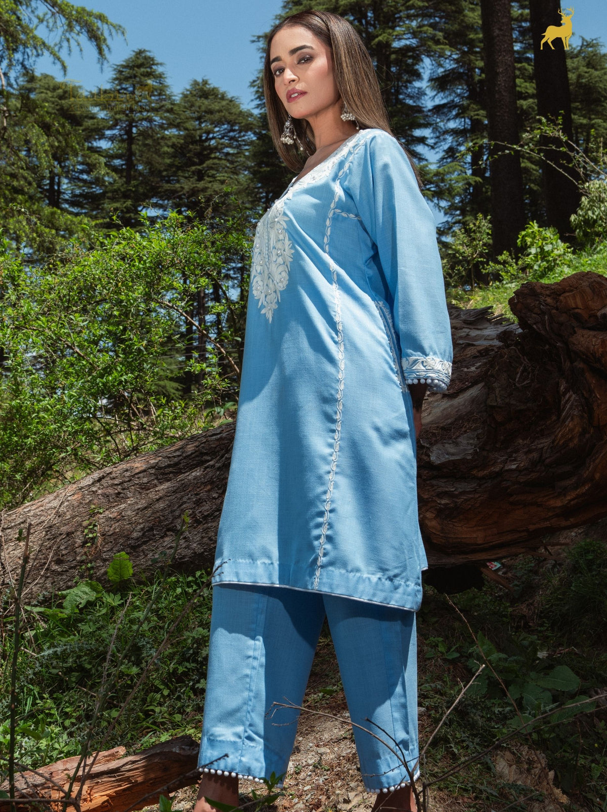 Aria Sky Blue Hand-Embroidered Co-ord Set