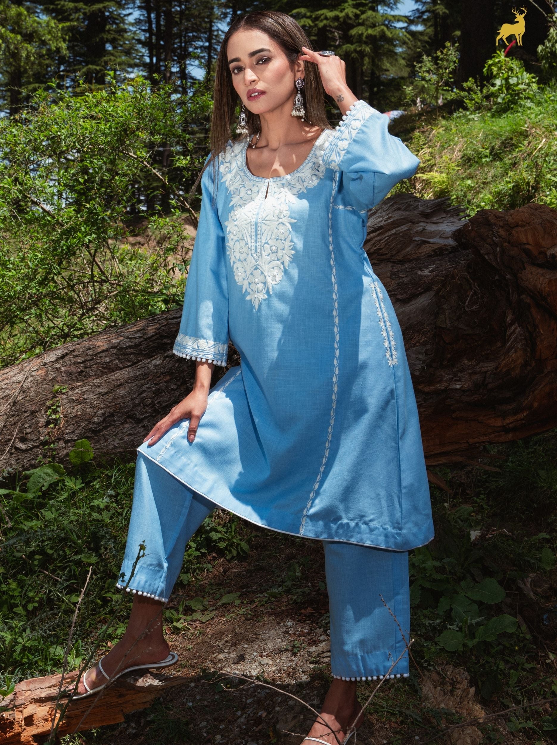 Aria Sky Blue Hand-Embroidered Co-ord Set
