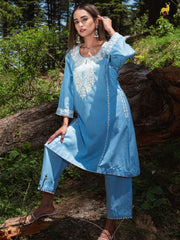Aria Sky Blue Hand-Embroidered Co-ord Set