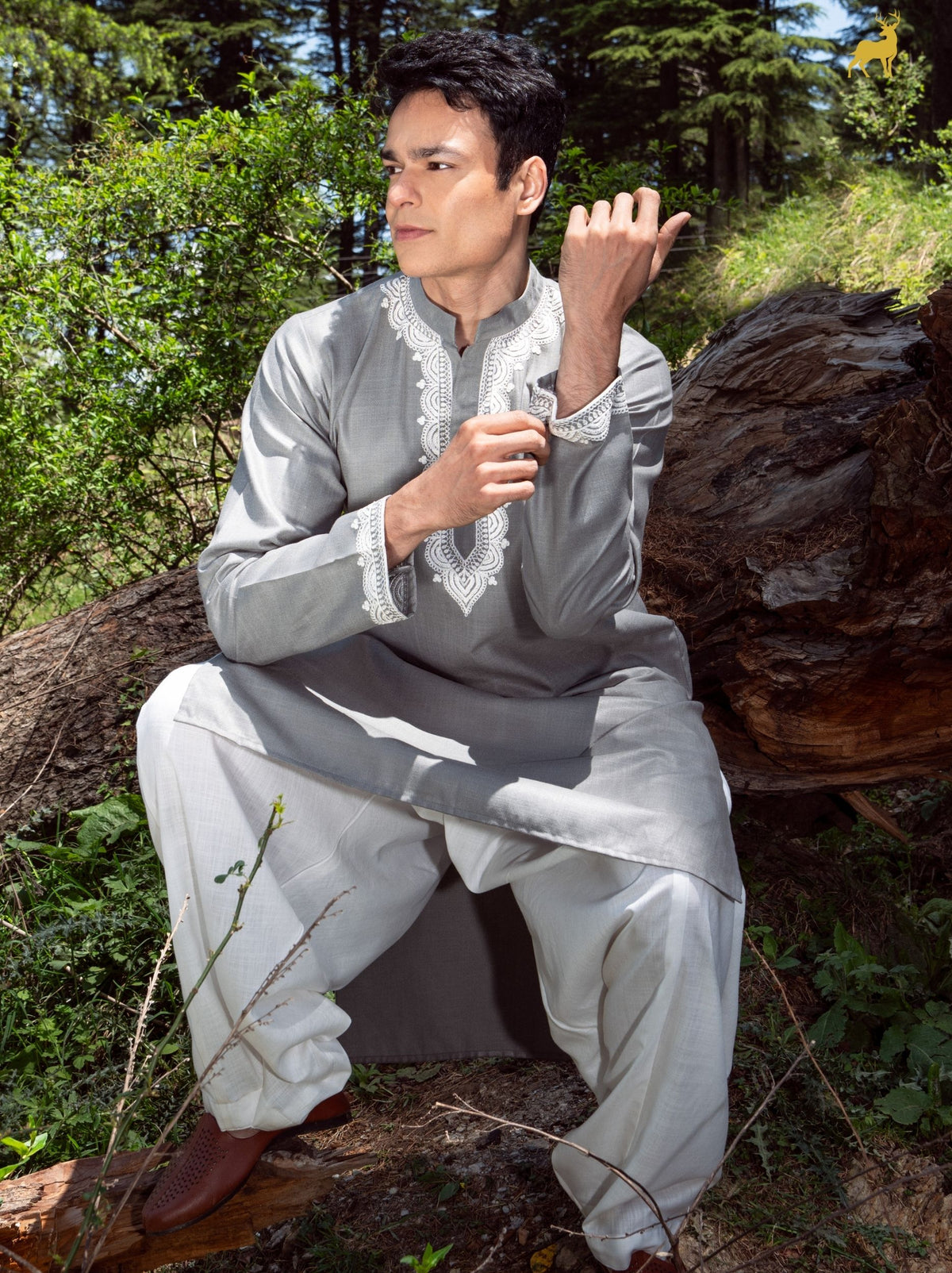 Ash Grey Embroidered Men’s Kurta