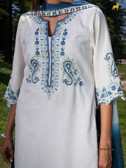 Ivory & Cerulean Embroidered Cotton Silk Suit Set