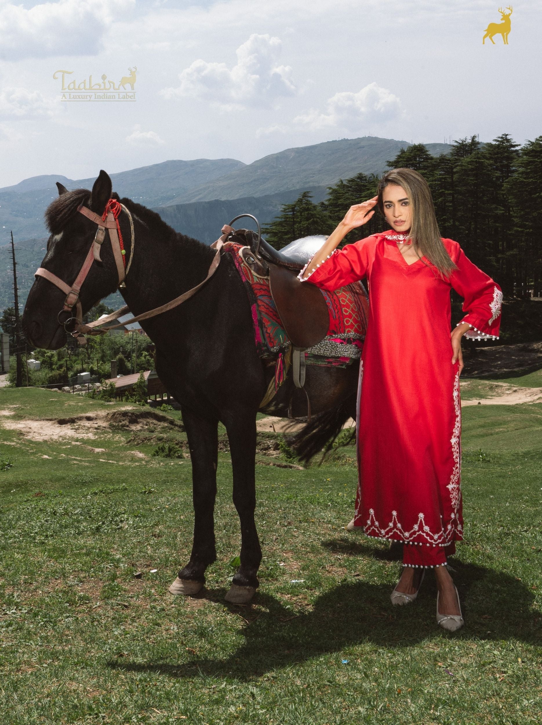 Scarlet Radiance Embroidered Suit Set