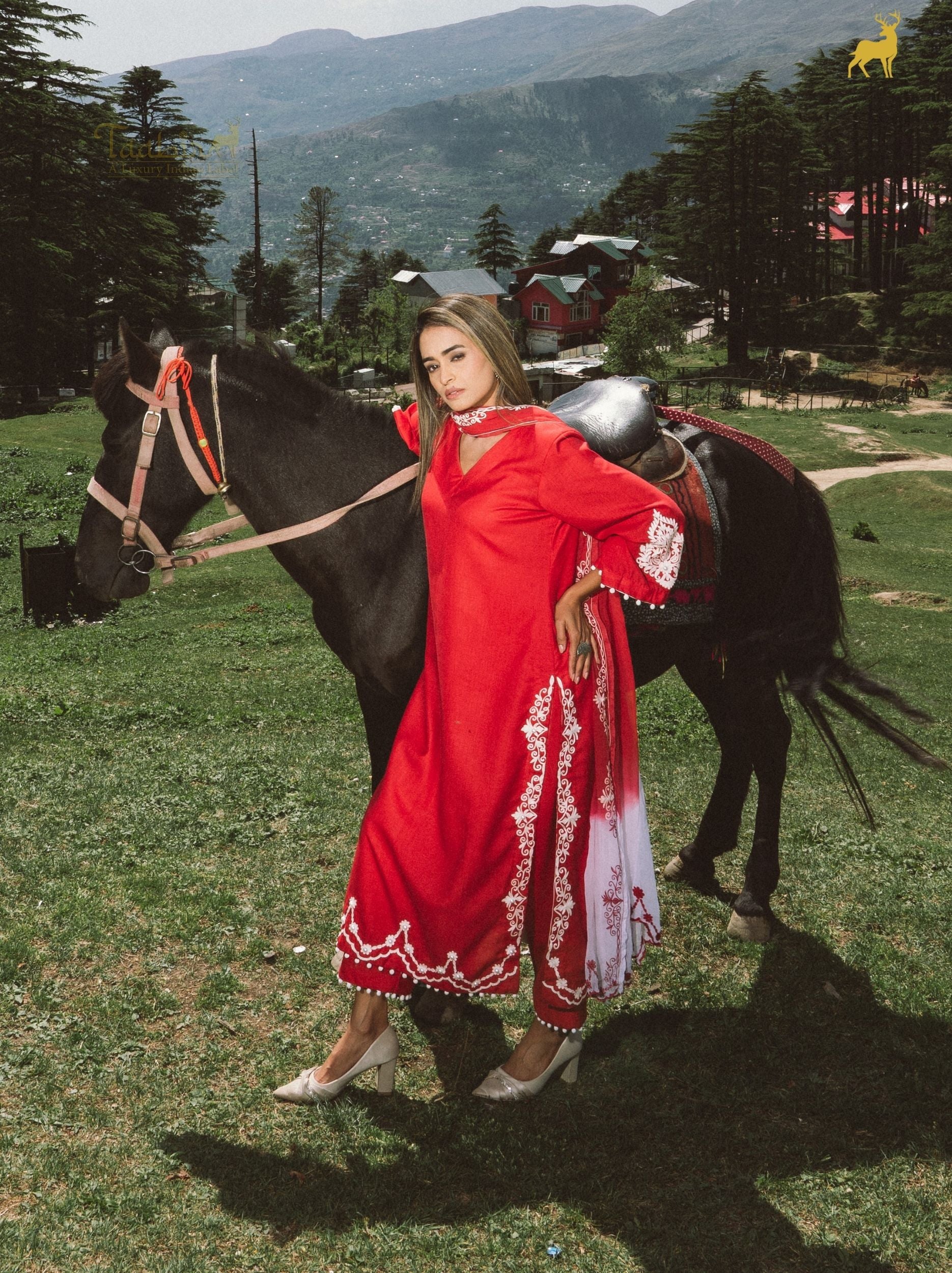 Scarlet Radiance Embroidered Suit Set