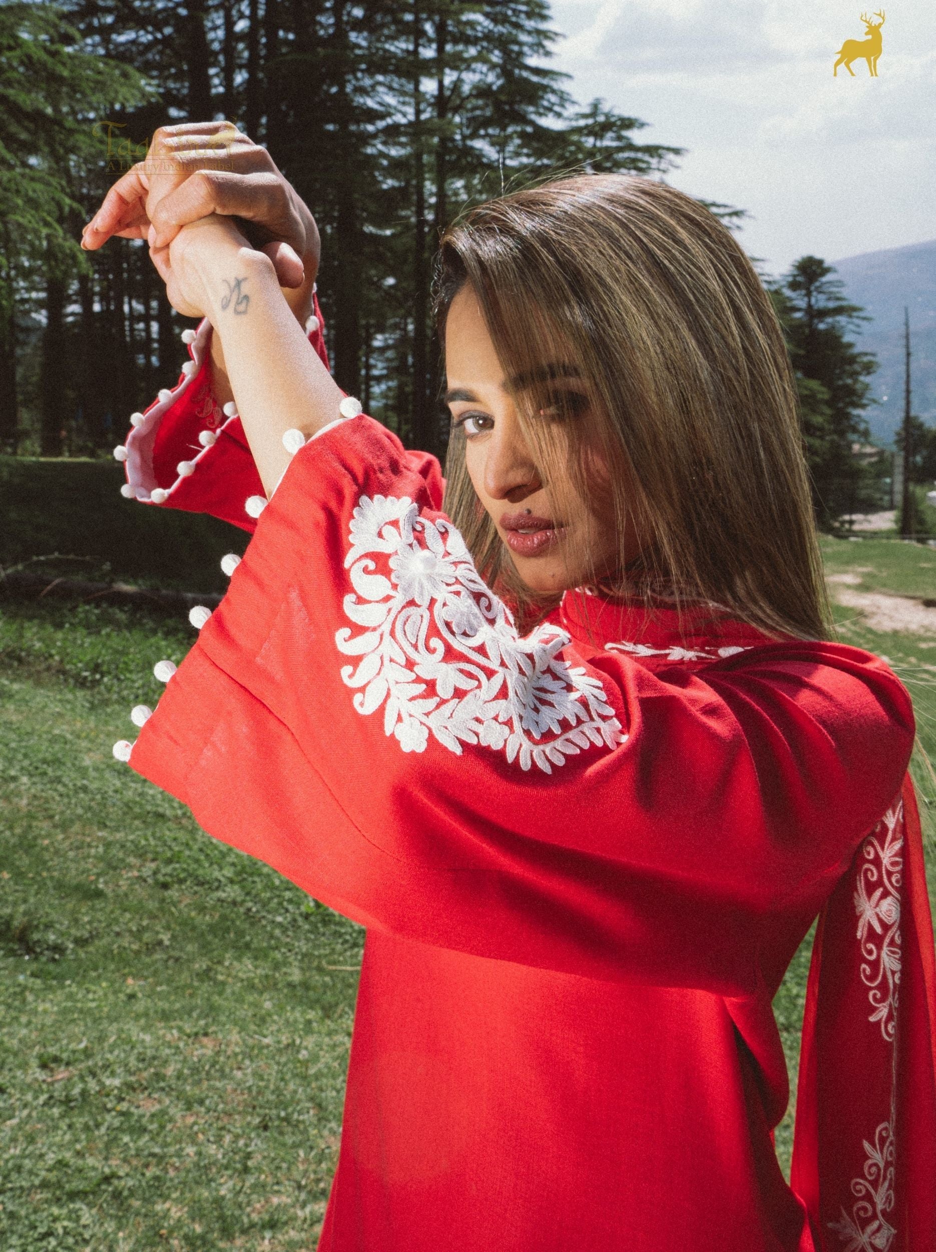 Scarlet Radiance Embroidered Suit Set