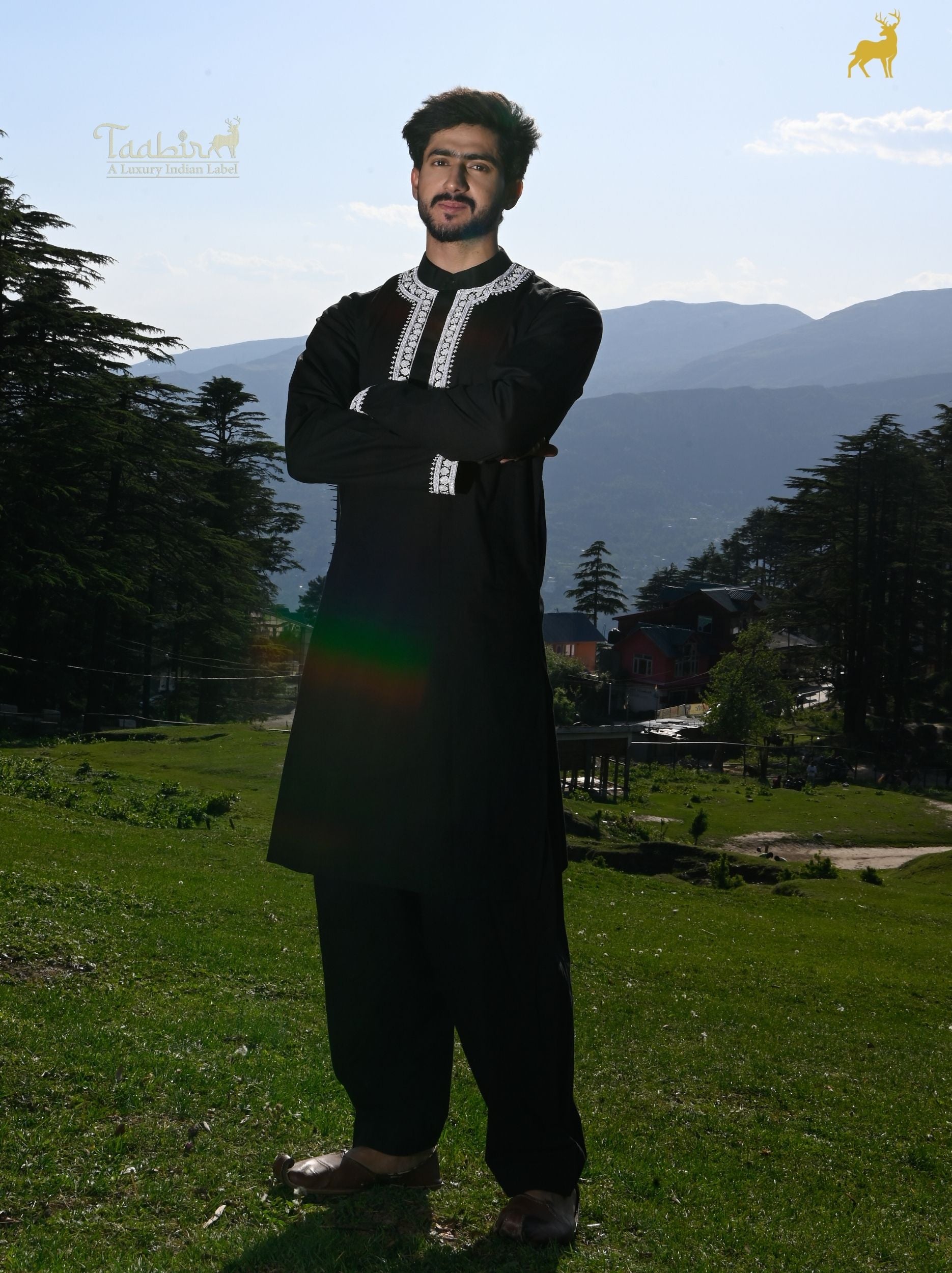 Men's Black Embroidered Kurta Set