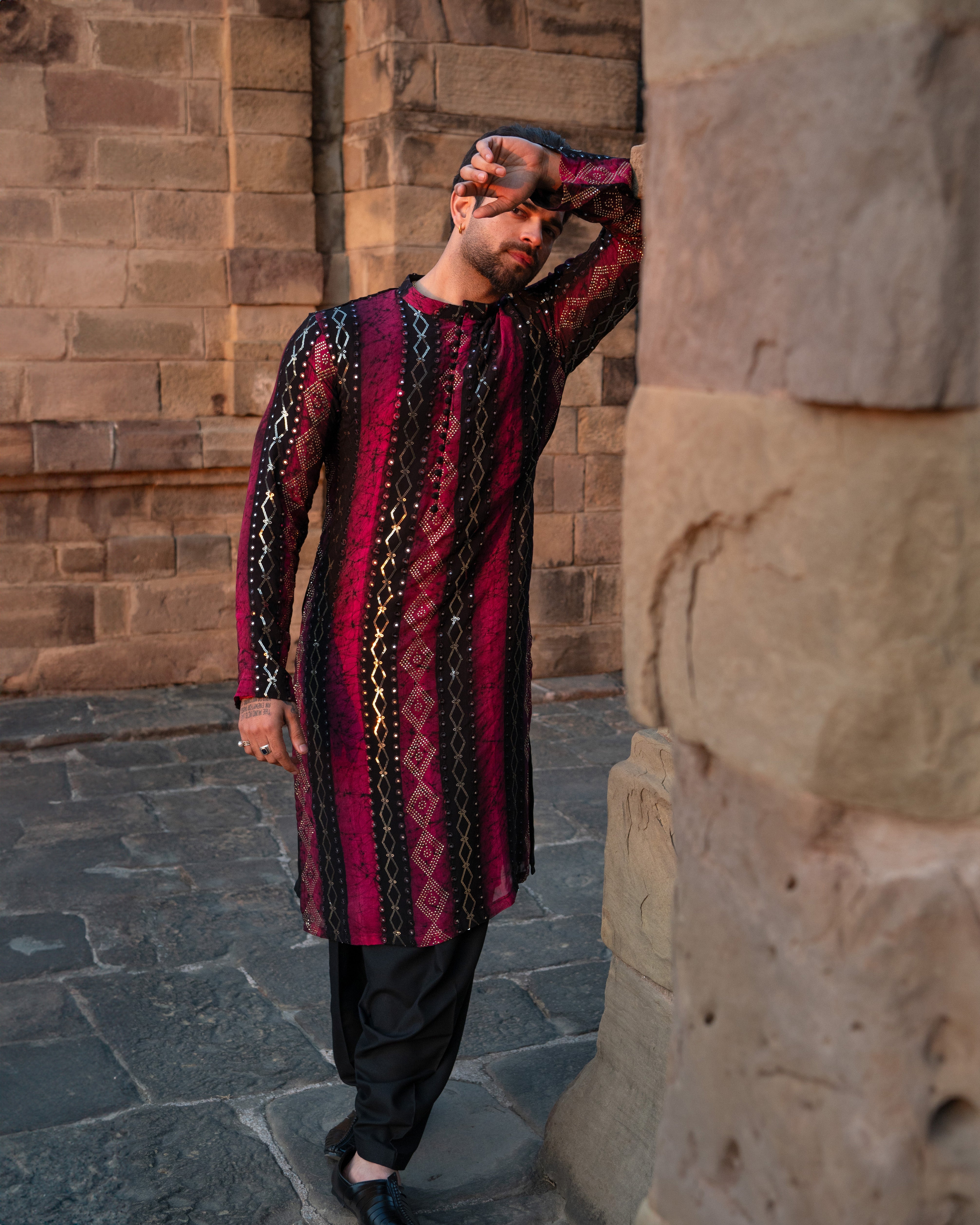 Pink Black Kurta Pajama