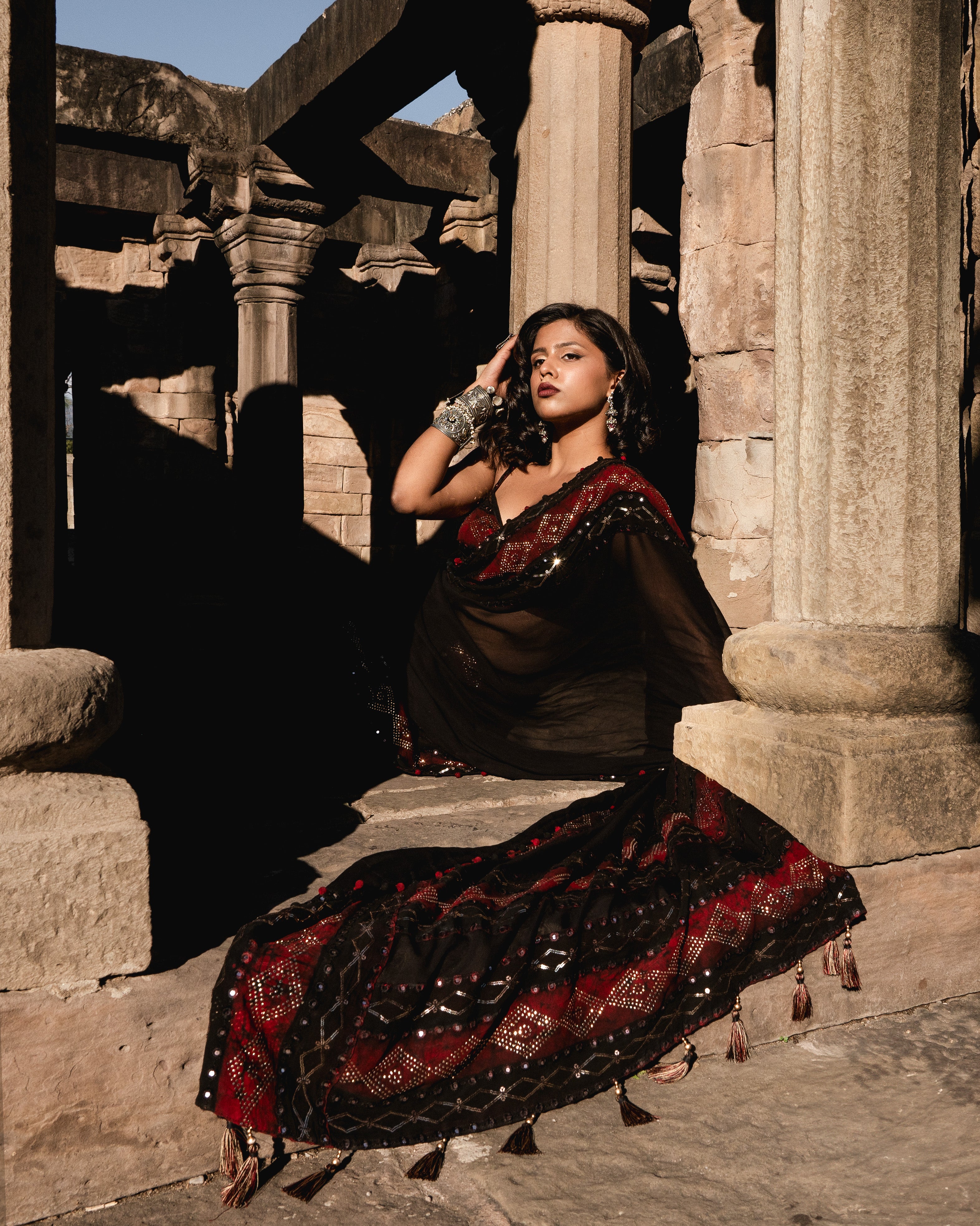 Red & Black Hues Saree