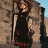 Black & Red Bandhani Anarkali Suit with Mirror Work