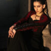 Black & Red Bandhani Anarkali Suit with Mirror Work