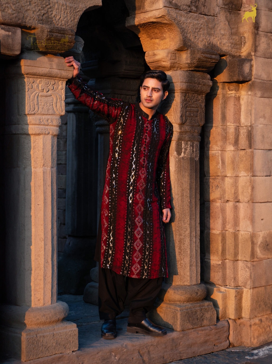 Black & Red Bandhani Kurta Pajama Set