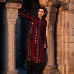 Black & Red Bandhani Kurta Pajama Set
