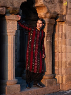 Black & Red Bandhani Kurta Pajama Set