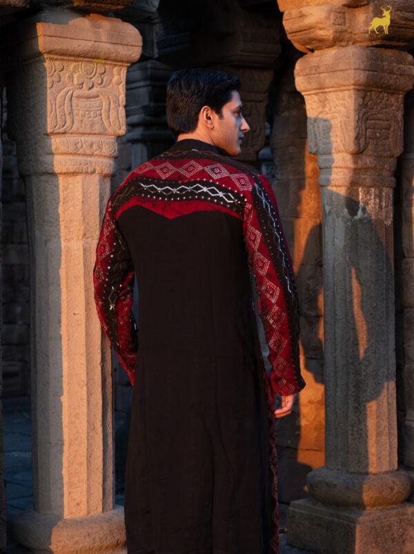 Black & Red Bandhani Kurta Pajama Set