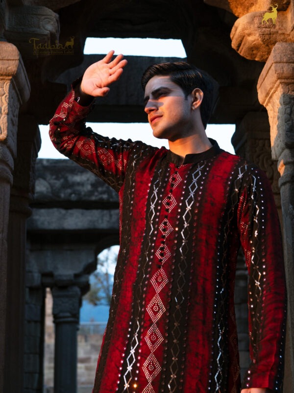 Black & Red Bandhani Kurta Pajama Set
