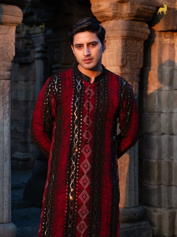 Black & Red Bandhani Kurta Pajama Set