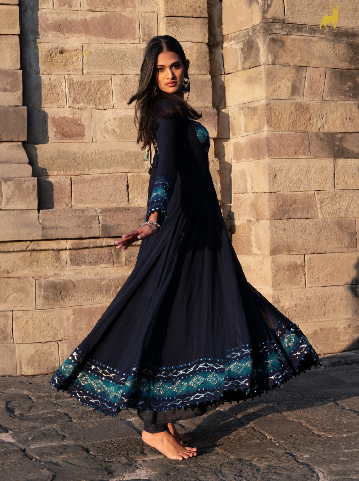 Designer Blue Bandhani Anarkali Suit with Mirror Work