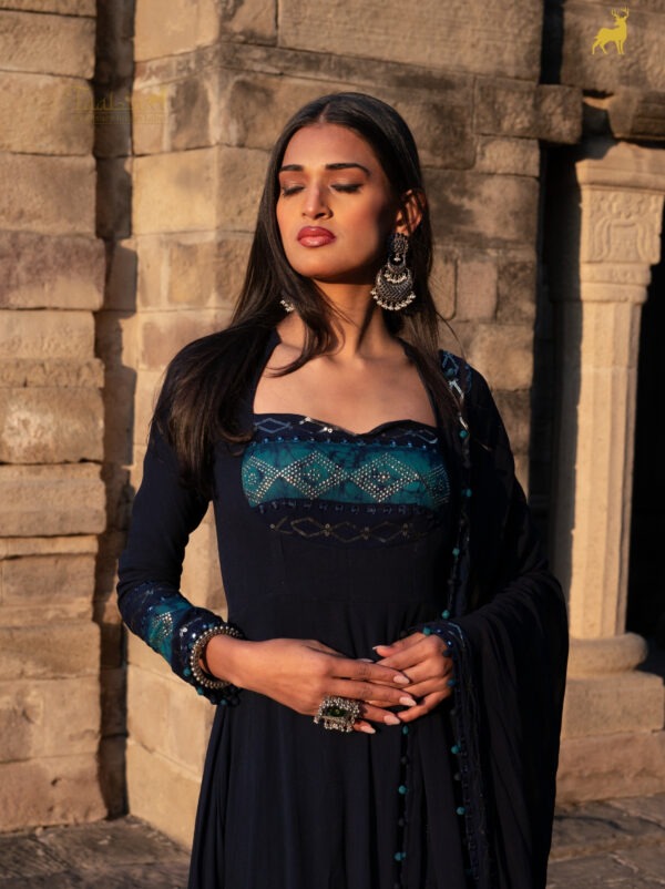 Designer Blue Bandhani Anarkali Suit with Mirror Work