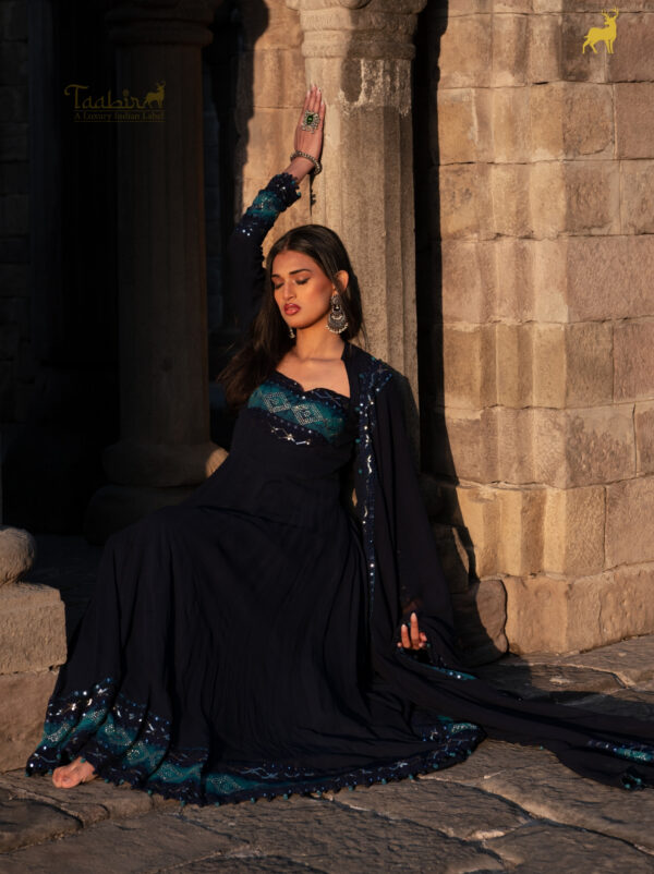 Designer Blue Bandhani Anarkali Suit with Mirror Work