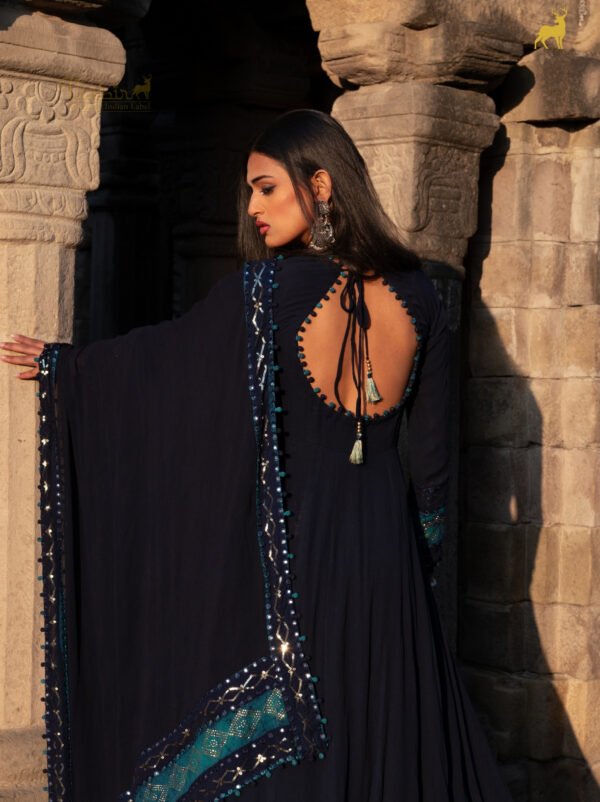 Designer Blue Bandhani Anarkali Suit with Mirror Work