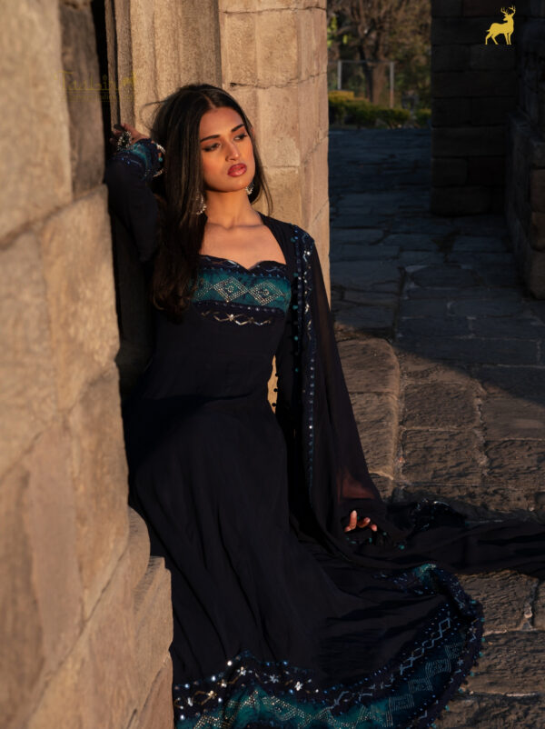 Designer Blue Bandhani Anarkali Suit with Mirror Work