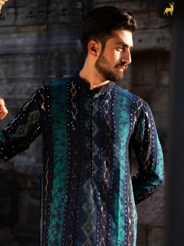 Designer Blue Bandhani Kurta Pajama Set with Mirror Work
