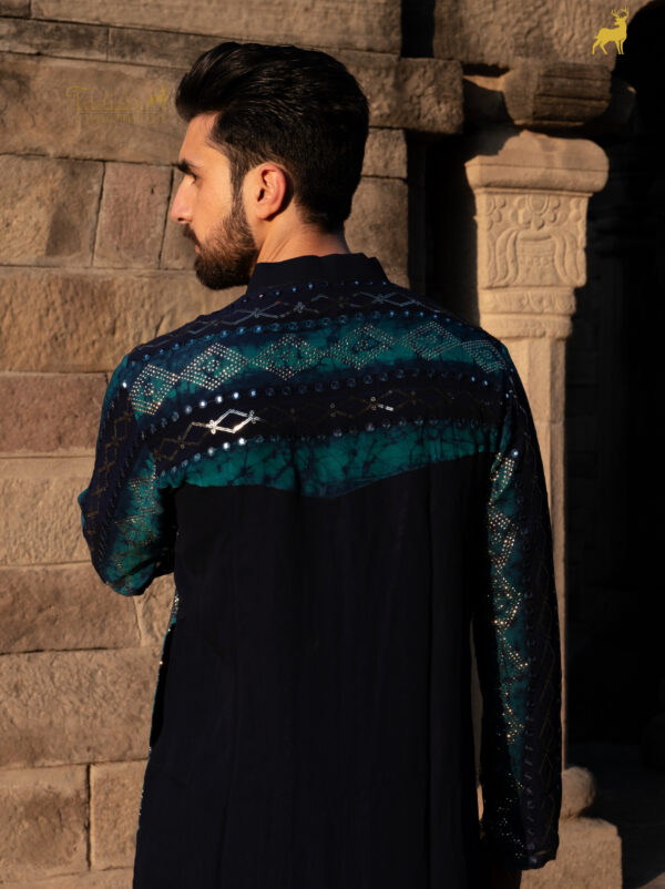 Designer Blue Bandhani Kurta Pajama Set with Mirror Work