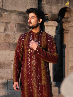 Mehendi Green & Rust Brown Bandhani Kurta Pajama Set