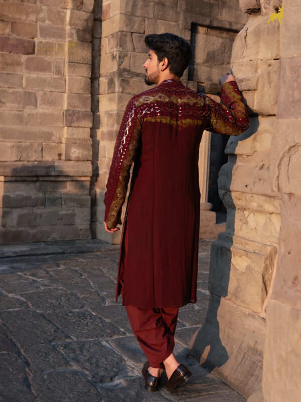 Mehendi Green & Rust Brown Bandhani Kurta Pajama Set